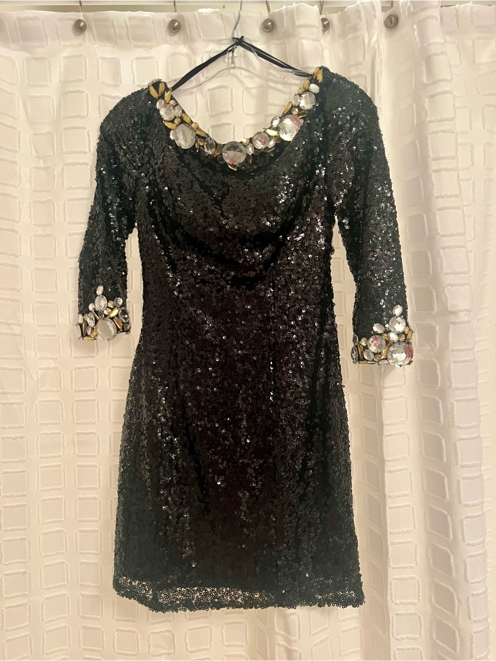 Cocktail Dress Black Backless Sequin with Jewel Trim
